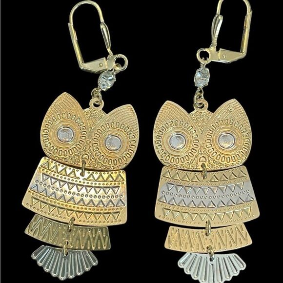 18K GOLD FILLED OWL EARRINGS - Picture 2 of 3